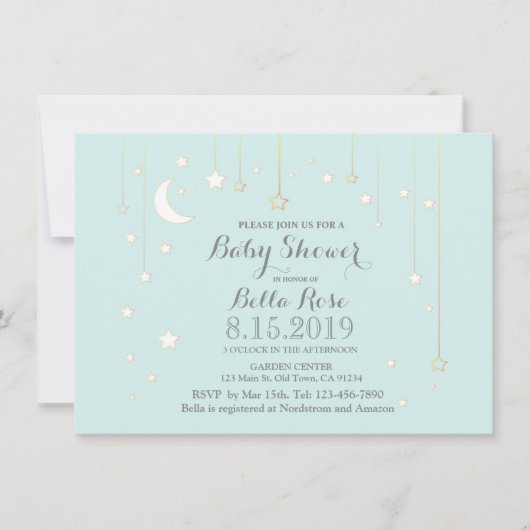Invitations de douche bébé avec étoile grise Mint (Devant)