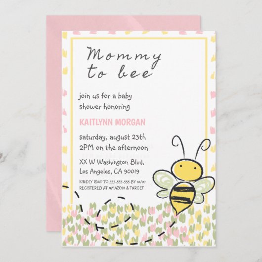 Invitations de douche bébé d'abeille Rustic Girl (Devant / Derrière)