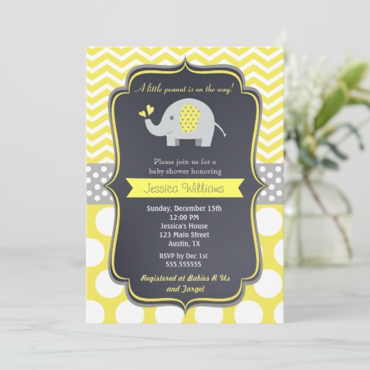 Invitations de douche bébé éléphant (Debout devant)