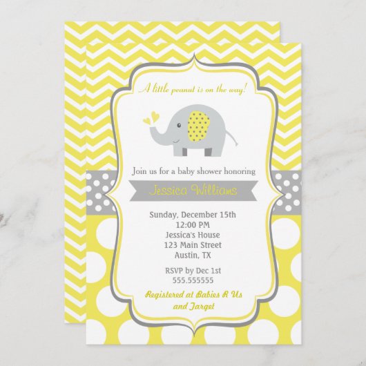 Invitations de douche bébé éléphant (Devant / Derrière)