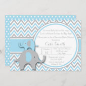 Invitations de douche bébé éléphant, bleu et gris (Devant / Derrière)