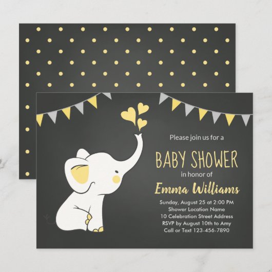 Invitations de douche bébé éléphant | Neutre (Devant / Derrière)