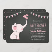 Invitations de douche bébé éléphant pour fille | R (Devant / Derrière)