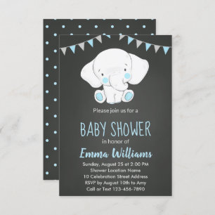 Invitations de douche bébé éléphant pour garçon