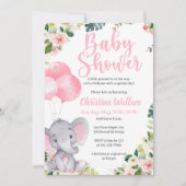 Invitations de douche bébé éléphant pour les fille (Devant)