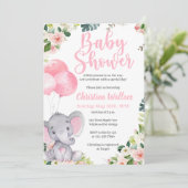 Invitations de douche bébé éléphant pour les fille (Debout devant)
