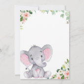 Invitations de douche bébé éléphant pour les fille (Dos)