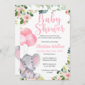 Invitations de douche bébé éléphant pour les fille (Devant / Derrière)