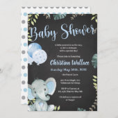 Invitations de douche bébé éléphant pour les garço (Devant / Derrière)
