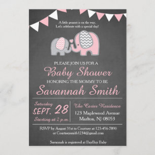 Invitations de douche bébé éléphant pour une fille