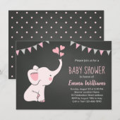Invitations de douche bébé éléphant pour une fille (Devant / Derrière)