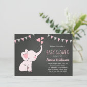 Invitations de douche bébé éléphant pour une fille (Debout devant)