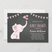 Invitations de douche bébé éléphant pour une fille (Devant)