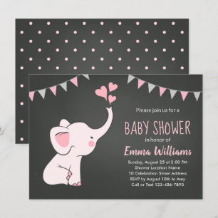 Invitations de douche bébé éléphant pour une fille