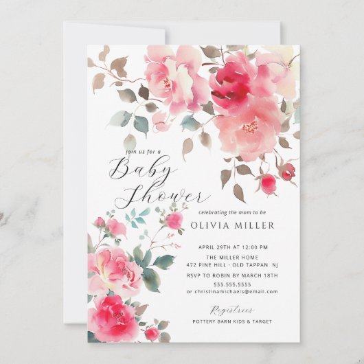 Invitations de douche Bébé en Fleur de Bruit (Devant)