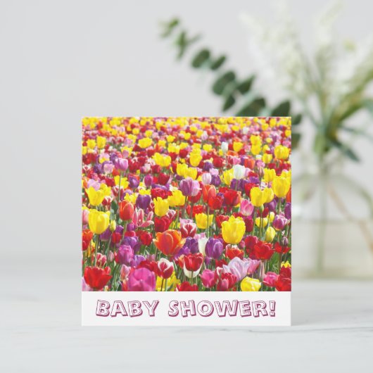 Invitations de douche bébé Fleurs de tulipe de pri (Debout devant)