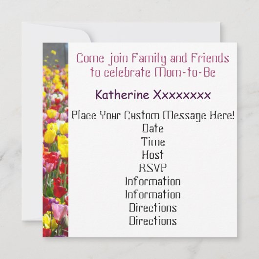 Invitations de douche bébé Fleurs de tulipe de pri (Dos)