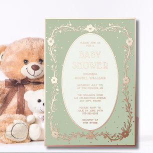 Invitations De Douche Bébé Foil Sexe Neutre Floral