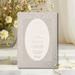 Invitations De Douche Bébé Foil Sexe Taupe Neutre