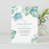 Invitations de douche bébé garçon Tortue tropicale (Debout devant)