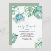 Invitations de douche bébé garçon Tortue tropicale (Devant / Derrière)