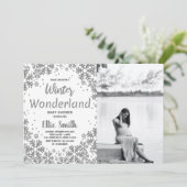 Invitations de douche bébé hiver Argent avec photo (Debout devant)