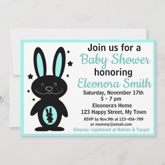 Invitations de douche bébé lapin (Devant)