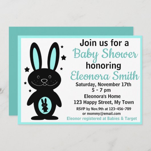 Invitations de douche bébé lapin (Devant / Derrière)