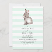Invitations de douche bébé lapin gris à la menthe (Devant)