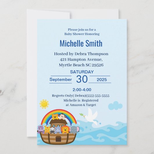Invitations de douche bébé Noah's Ark (Devant)