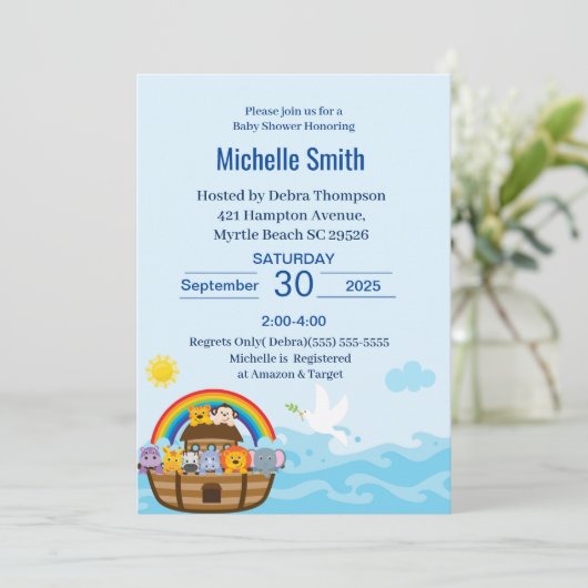 Invitations de douche bébé Noah's Ark (Debout devant)