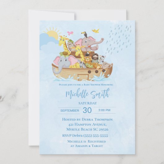 Invitations de douche bébé Noah's Ark (Devant)