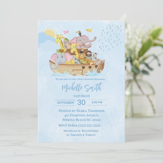 Invitations de douche bébé Noah's Ark (Debout devant)
