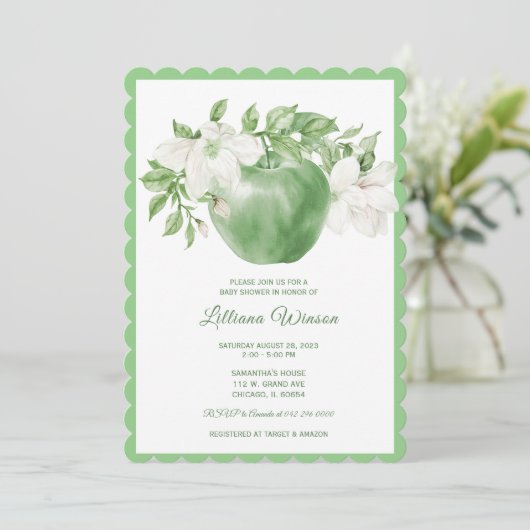 Invitations de douche bébé Pomme verte (Debout devant)