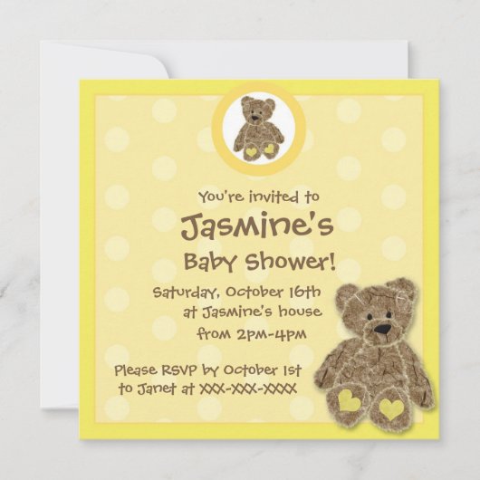 Invitations de douche bébé pour ours neutres de se (Devant)