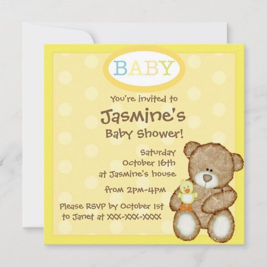 Invitations de douche bébé pour ours neutres de se (Devant)