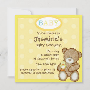 Invitations de douche bébé pour ours neutres de se