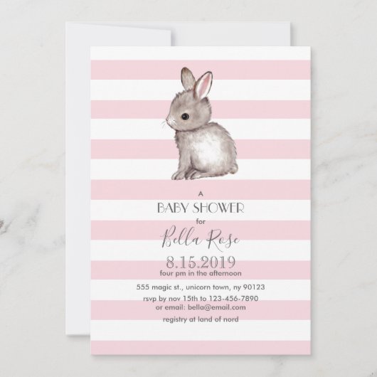 Invitations de douche bébé rose gris (Devant)