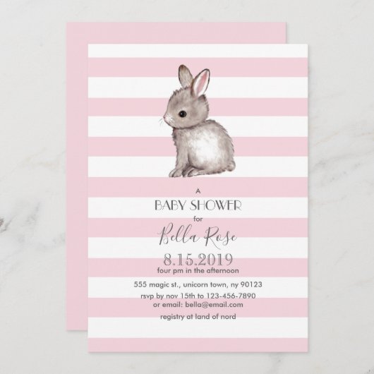 Invitations de douche bébé rose gris (Devant / Derrière)