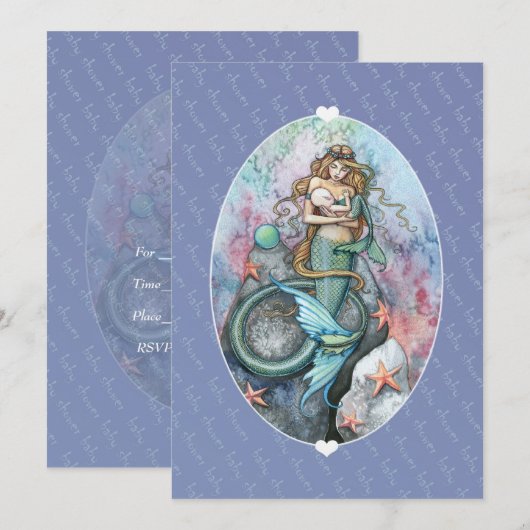 Invitations de douche bébé Sirène et bébé (Devant / Derrière)
