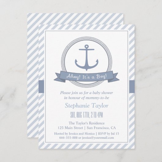 Invitations De Douche Bébée À Thème Nautique Éléga (Devant / Derrière)