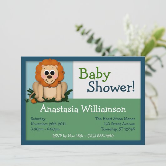 Invitations De Douche Bébée Couleur Lion Cute (Debout devant)