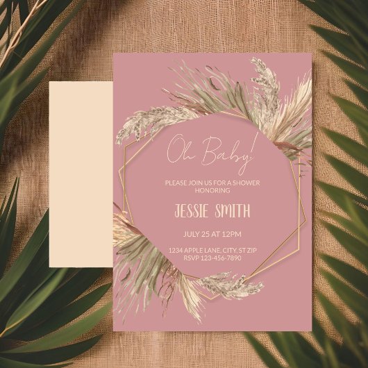 Invitations de douche Boho Pampas en laiton