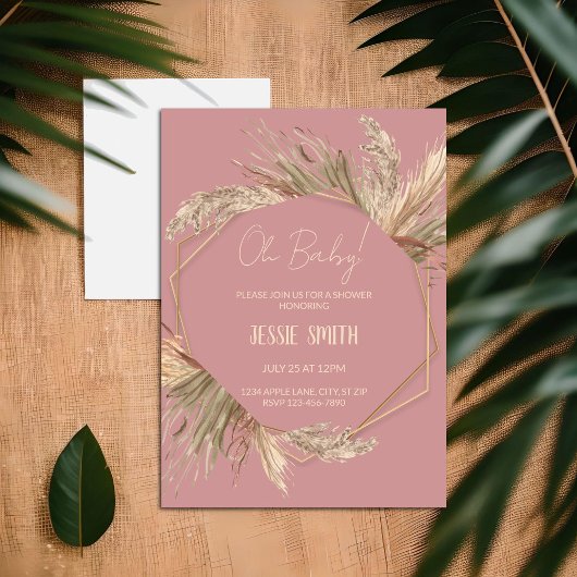 Invitations de douche Boho Pampas en laiton