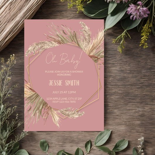 Invitations de douche Boho Pampas en laiton