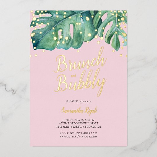 Invitations De Douche Bridal Tropical Rose Et Vert (Recto)