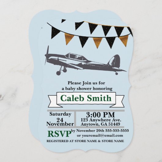 Invitations de douche de bébé d'avion (Devant / Derrière)