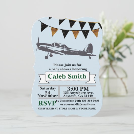 Invitations de douche de bébé d'avion (Debout devant)