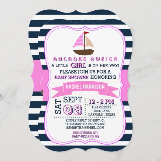 Invitations de douche de bébé de bateau nautique d (Devant / Derrière)