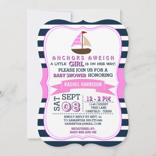 Invitations de douche de bébé de bateau nautique d (Devant)